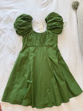Abercrombie & Fitch Olive Green Puff-Sleeve Mini Dress